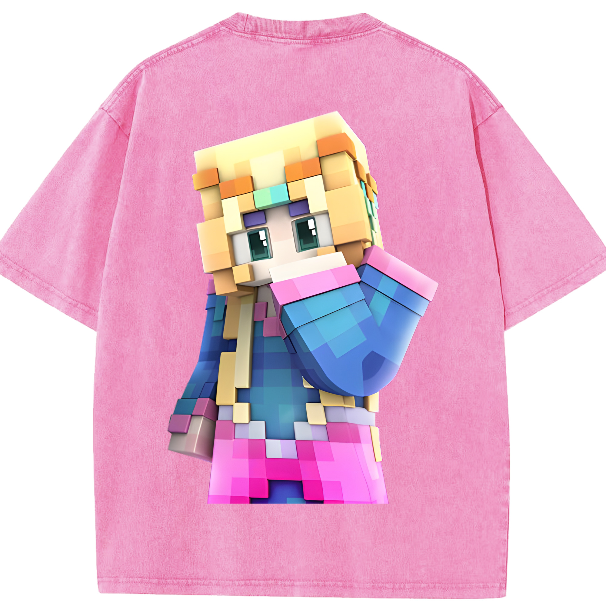 （画像用） マインクラフト ブロックの世界 Minecraft MC Block world 綿100% ヴィンテージ風 半袖Tシャツ（背面プリント）